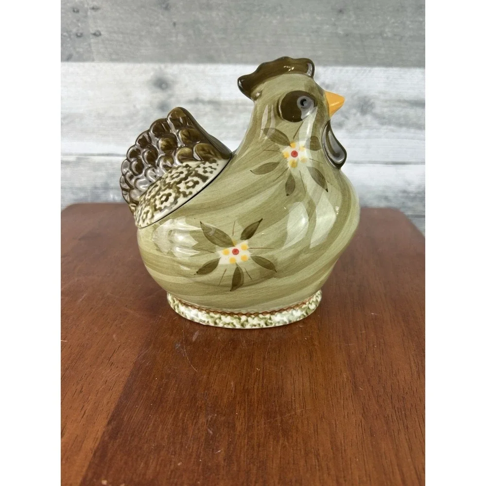 Temp-Tations Old World Green Chicken Sugar Bowl With Lid Rare